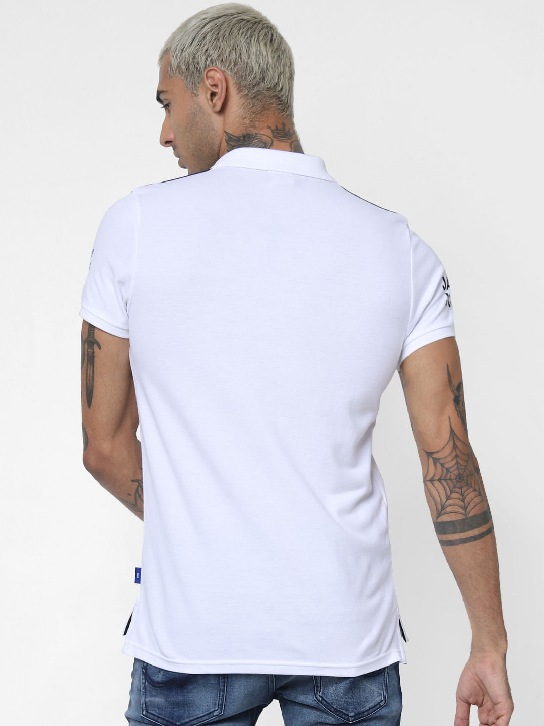 White Logo Print Polo Neck T-shirt