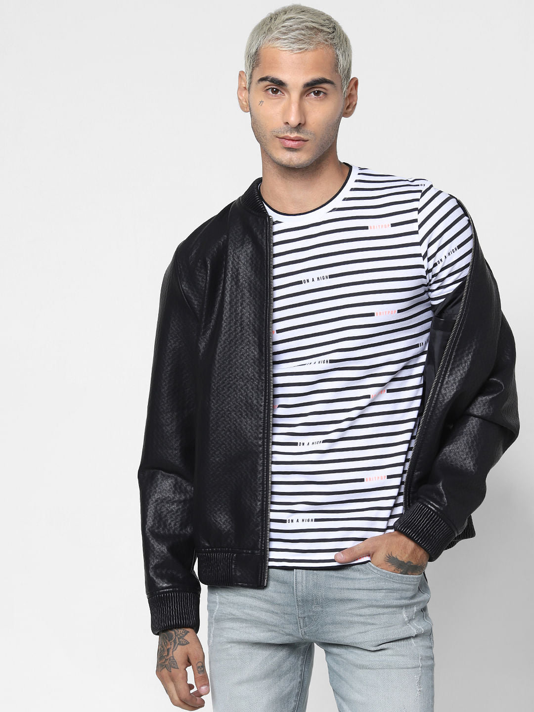 White Striped Crew Neck T-shirt - S