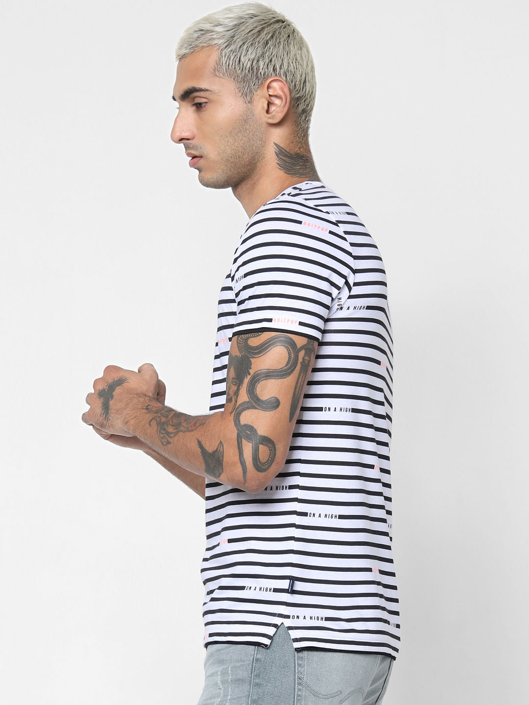 White Striped Crew Neck T-shirt