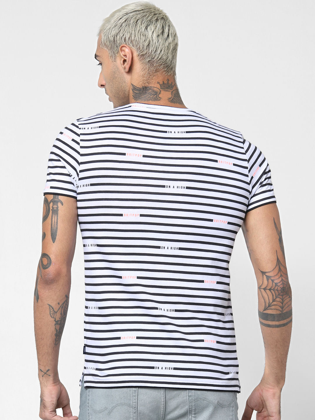 White Striped Crew Neck T-shirt