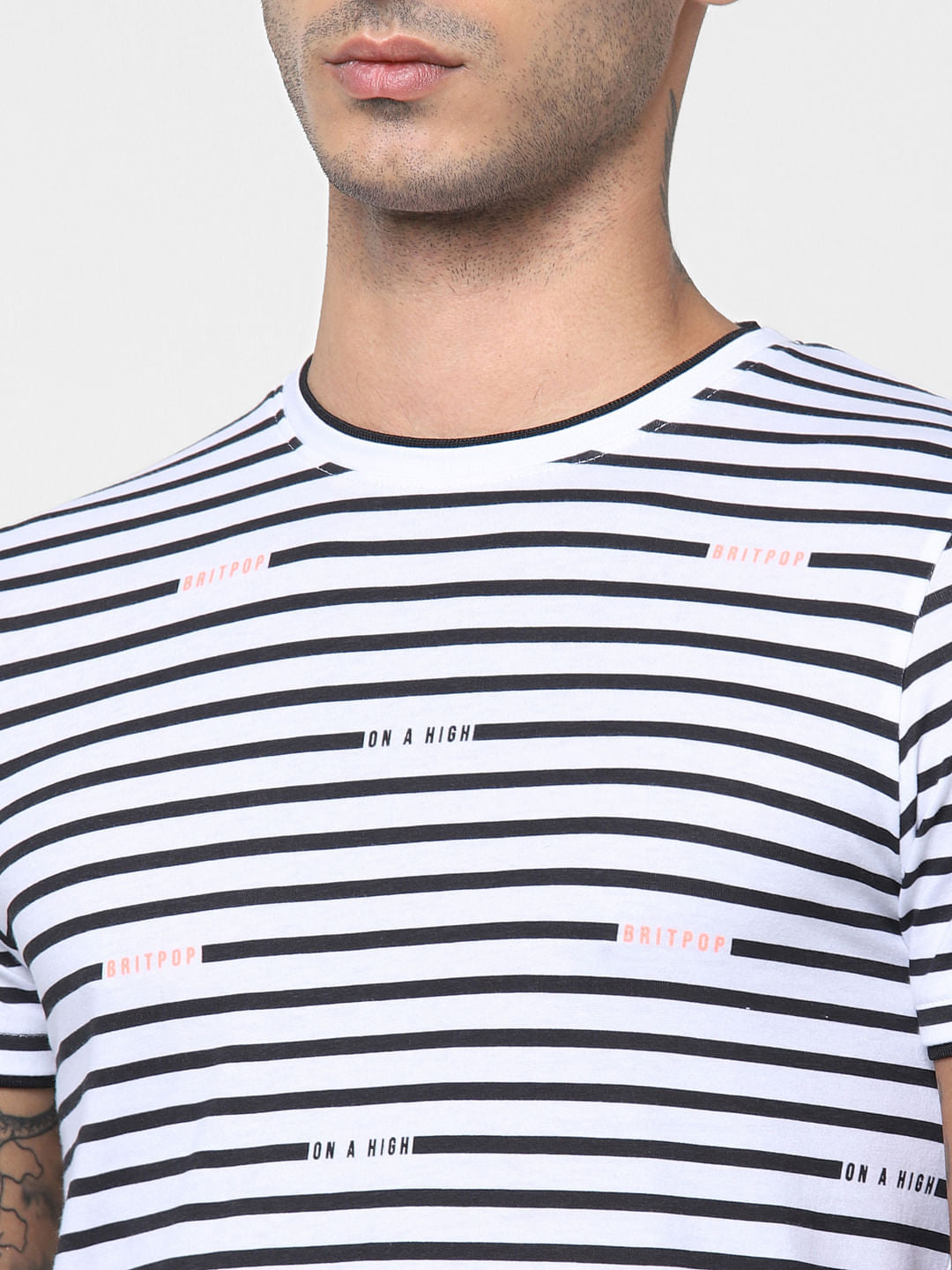 White Striped Crew Neck T-shirt