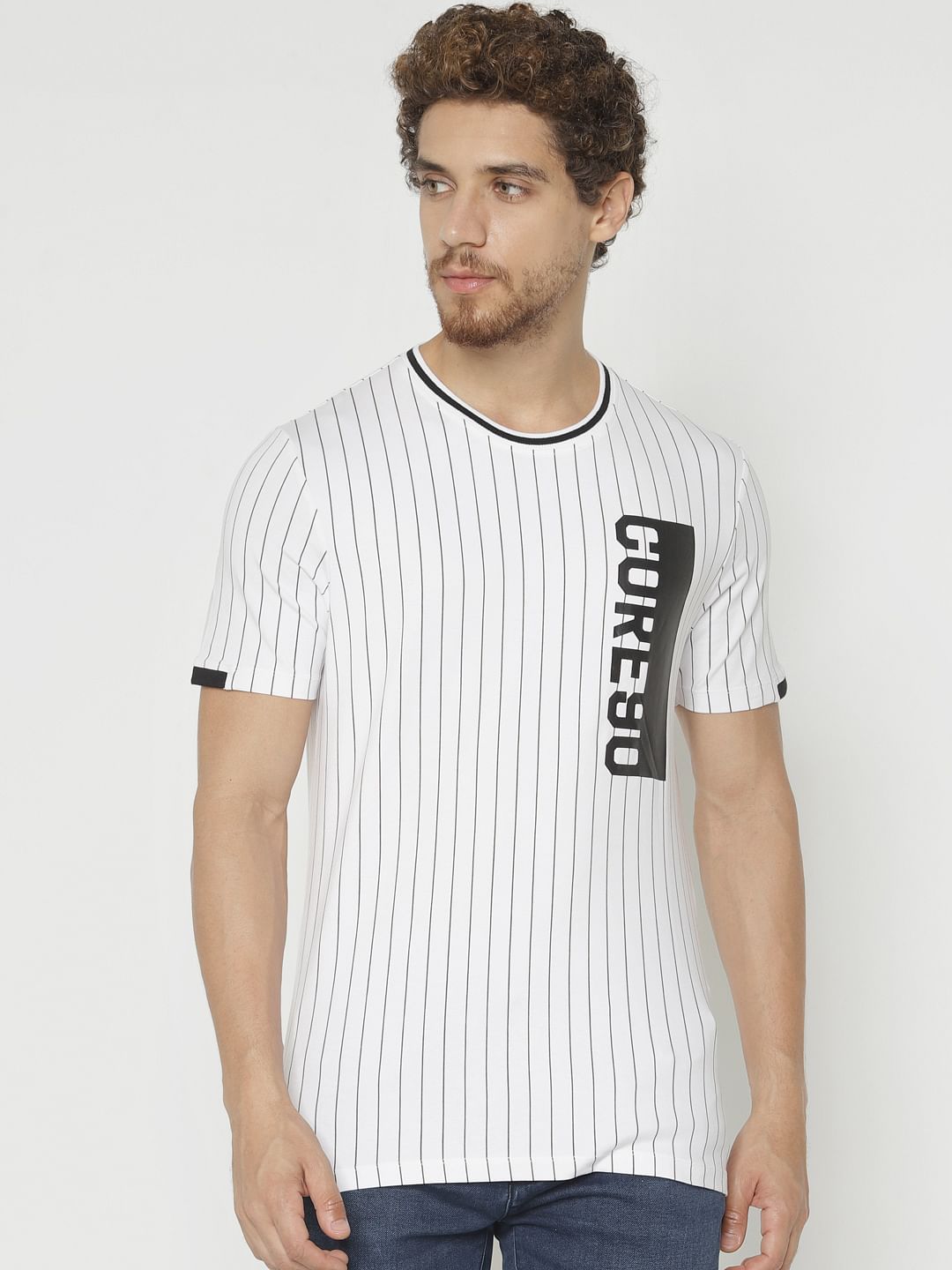 White Striped Crew Neck T-shirt