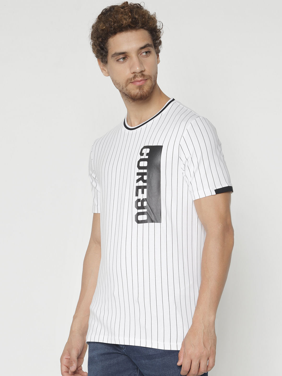 White Striped Crew Neck T-shirt