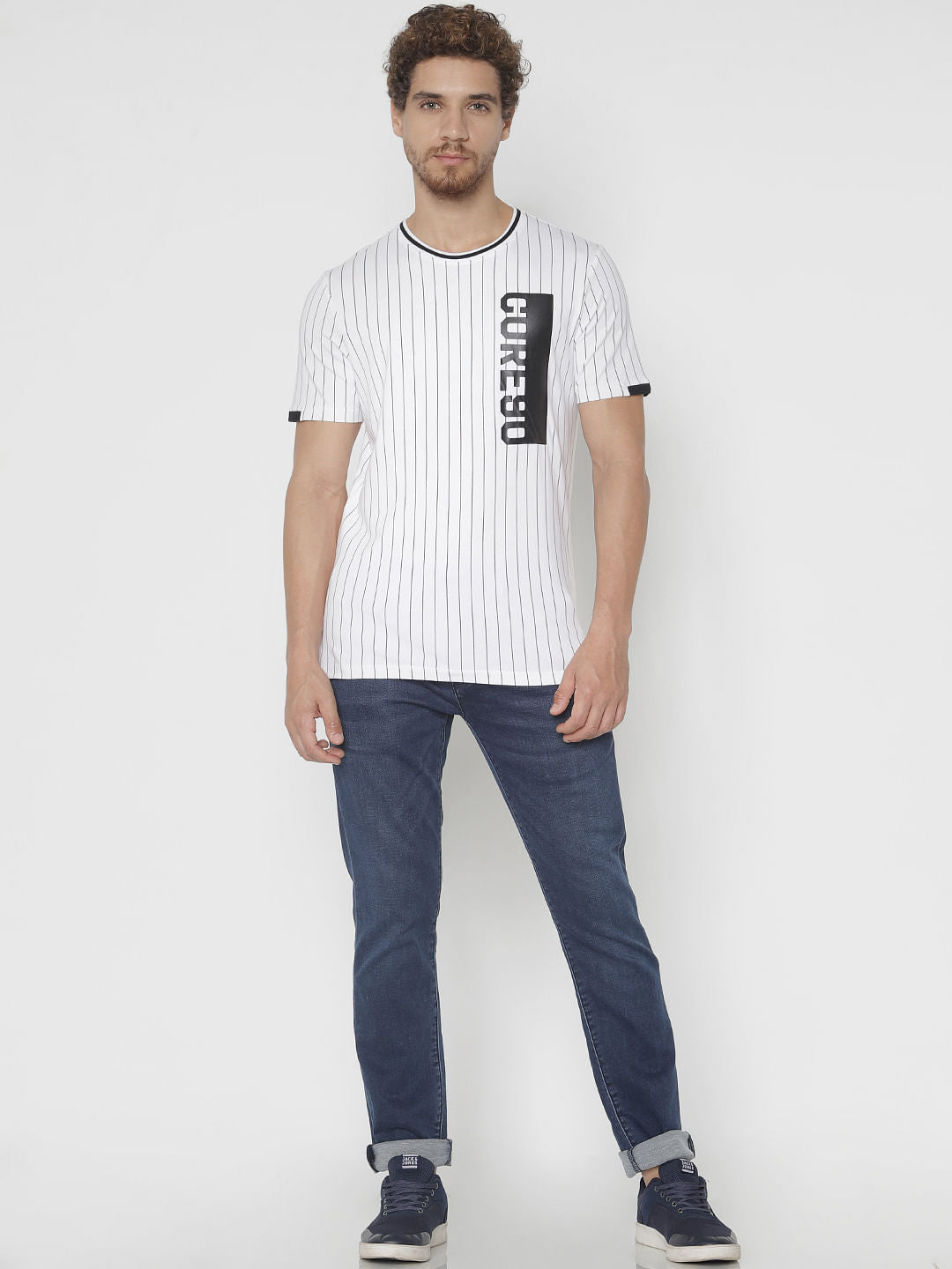 White Striped Crew Neck T-shirt