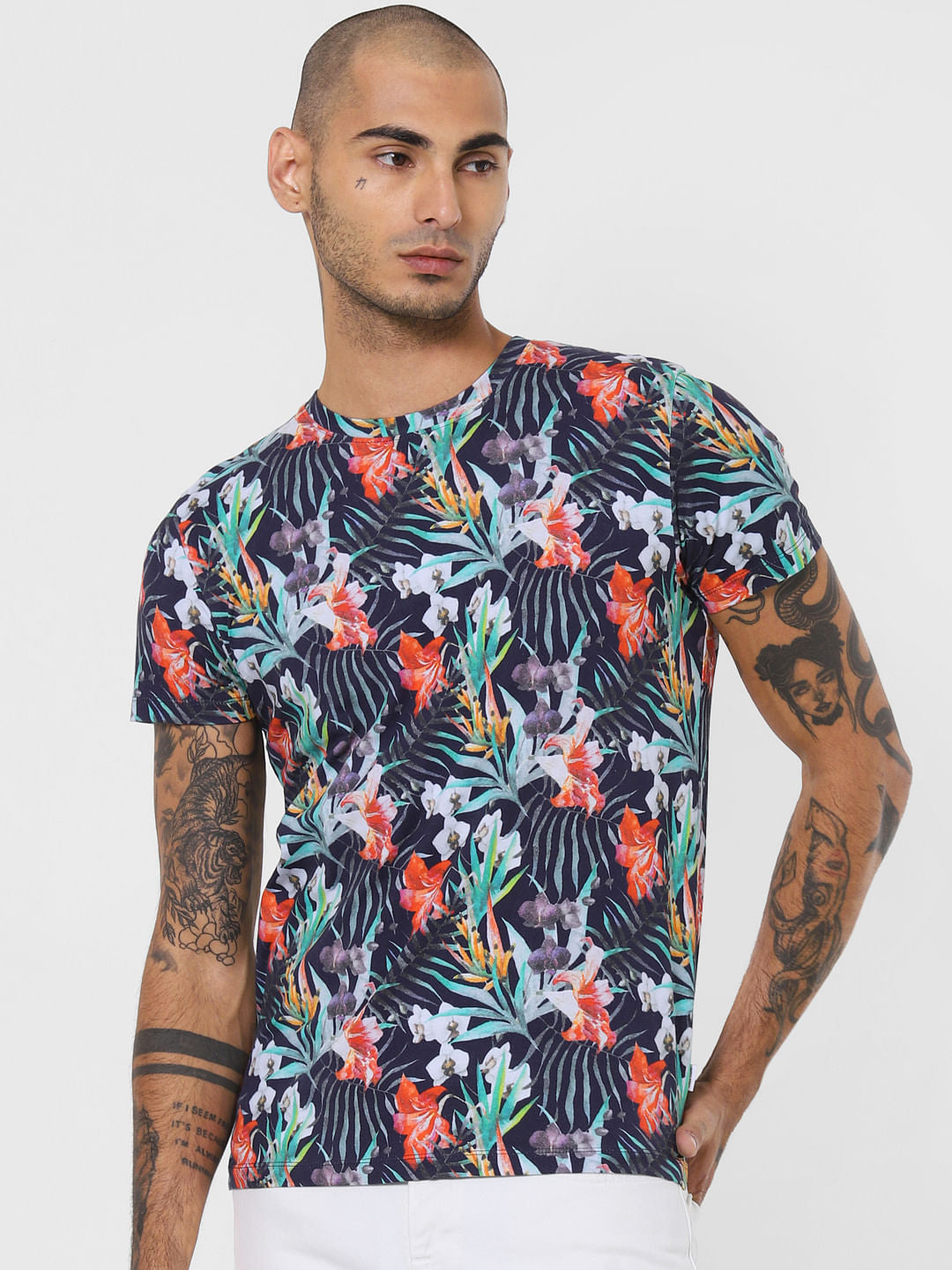 Black All Over Print Crew Neck T-shirt