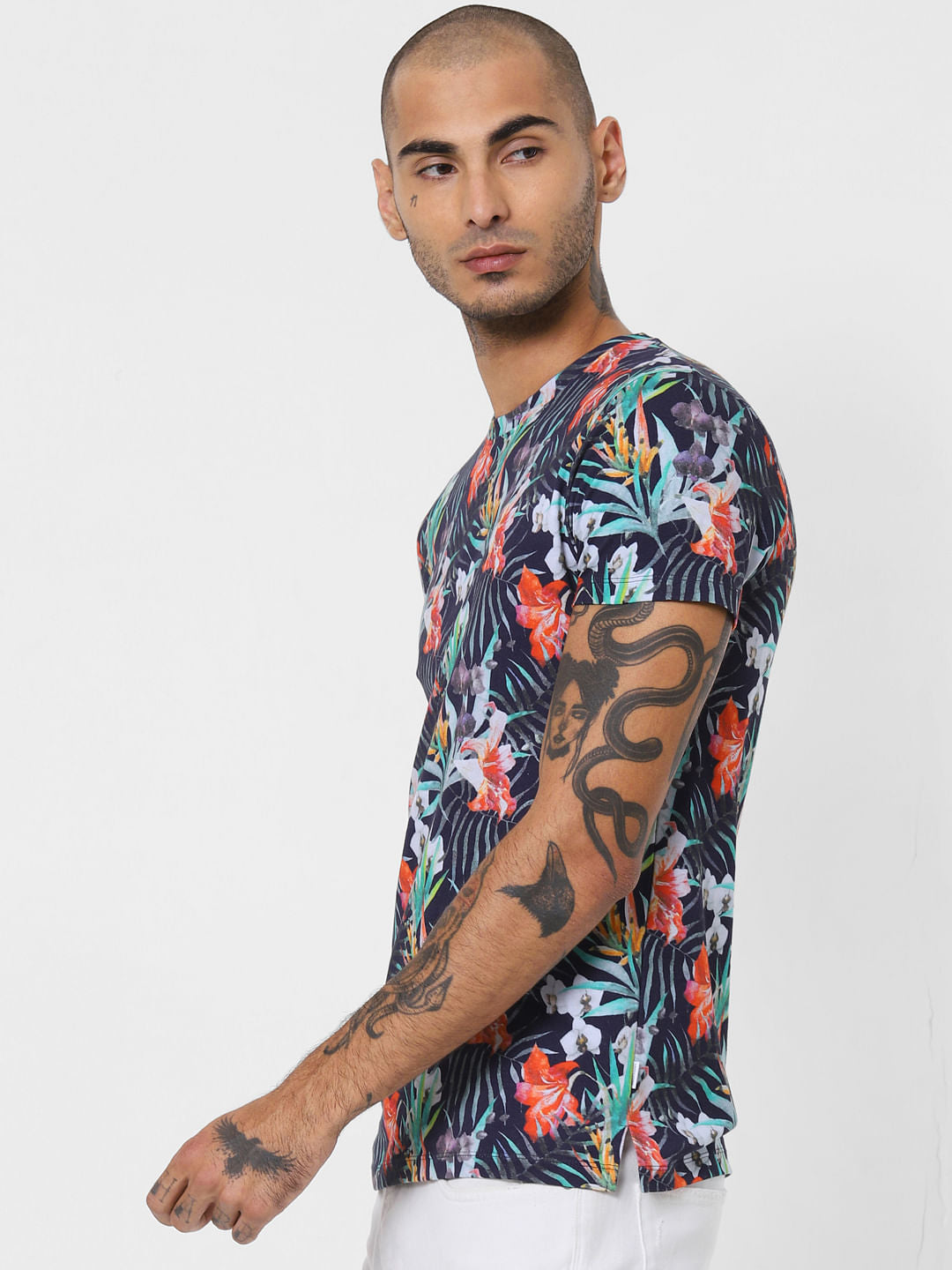 Black All Over Print Crew Neck T-shirt