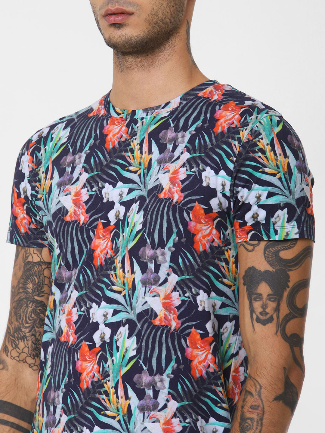 Black All Over Print Crew Neck T-shirt