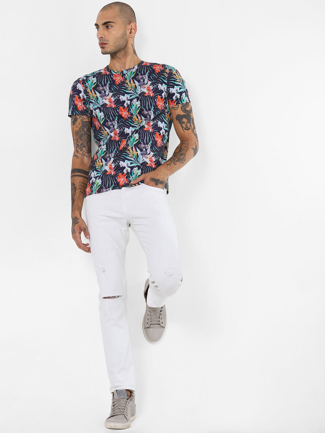 Black All Over Print Crew Neck T-shirt