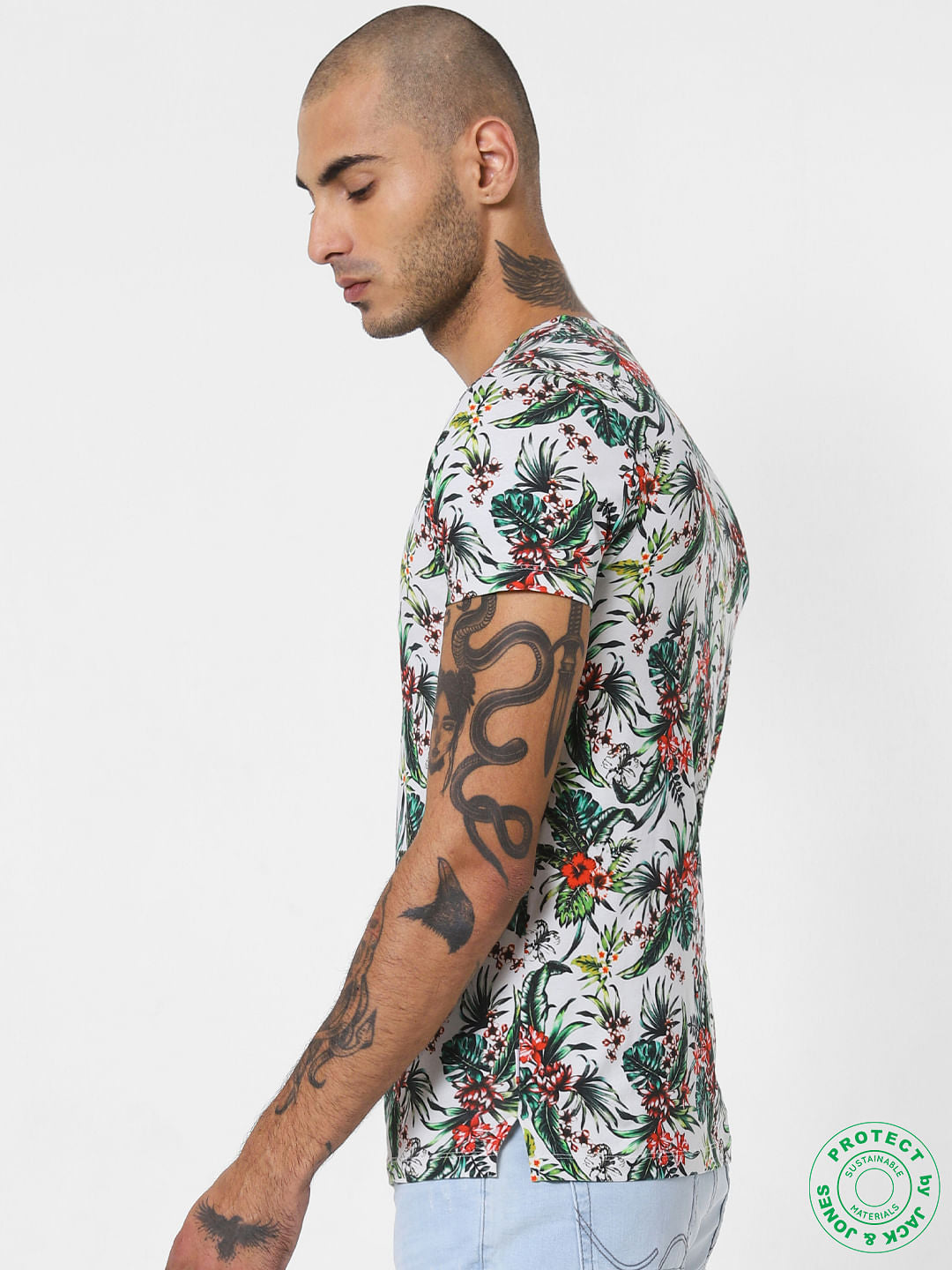 White All Over Print Crew Neck T-shirt