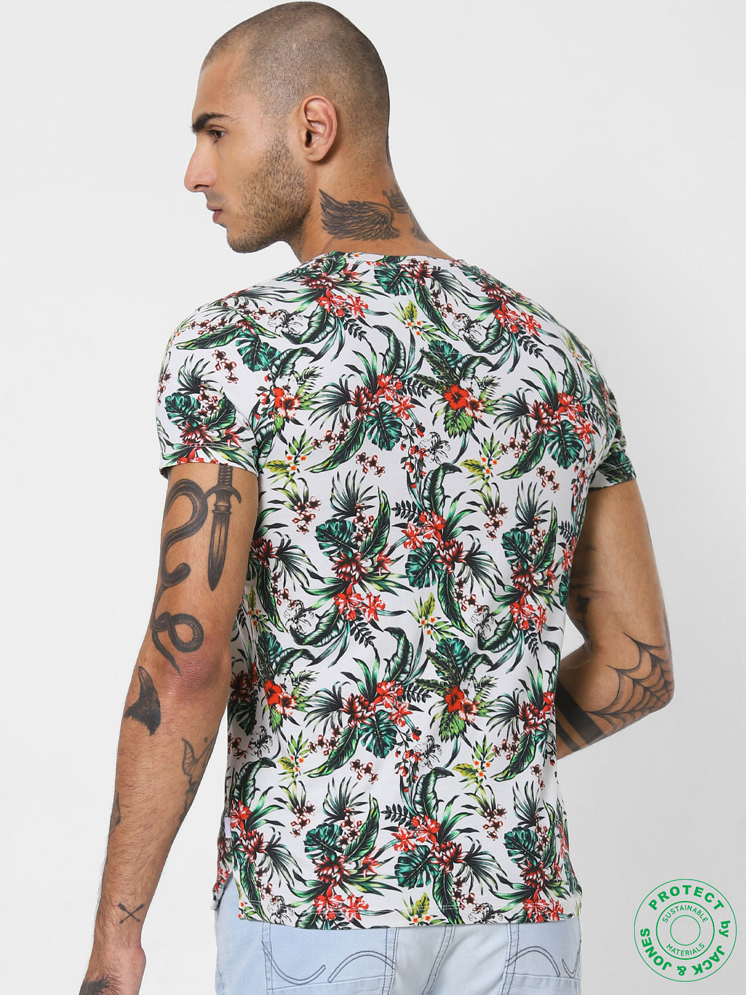White All Over Print Crew Neck T-shirt
