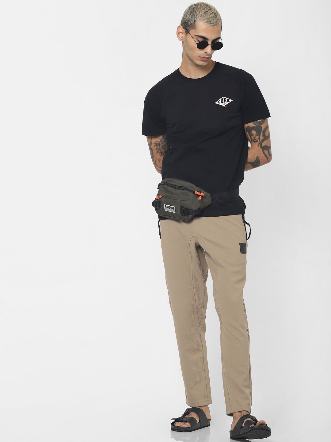 Black Logo Print Crew Neck T-shirt - S