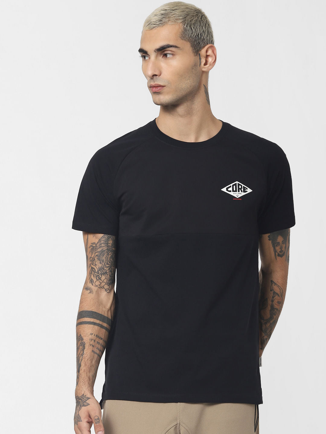 Black Logo Print Crew Neck T-shirt