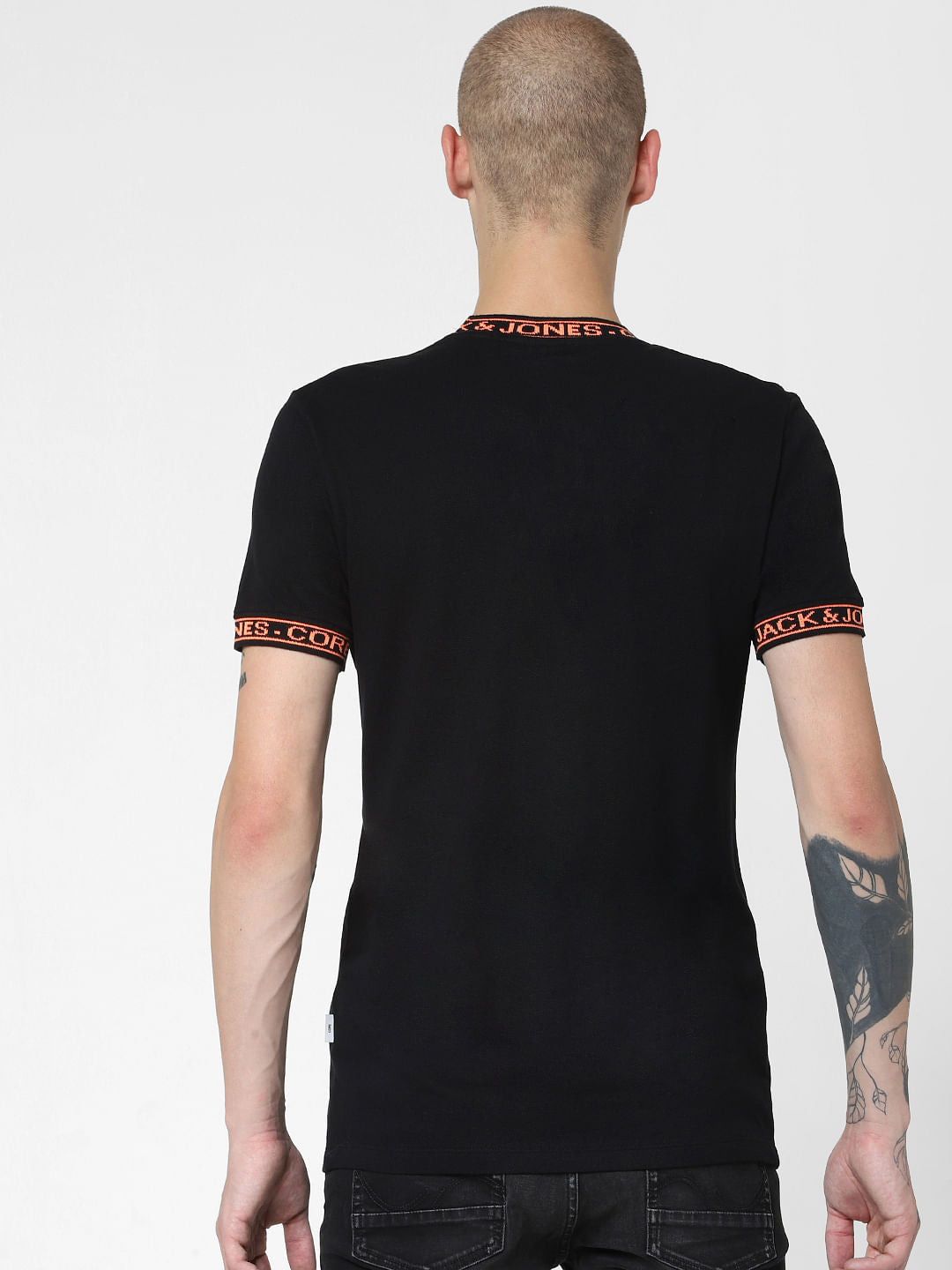 Black Contrast Text Tipping Crew Neck T-shirt