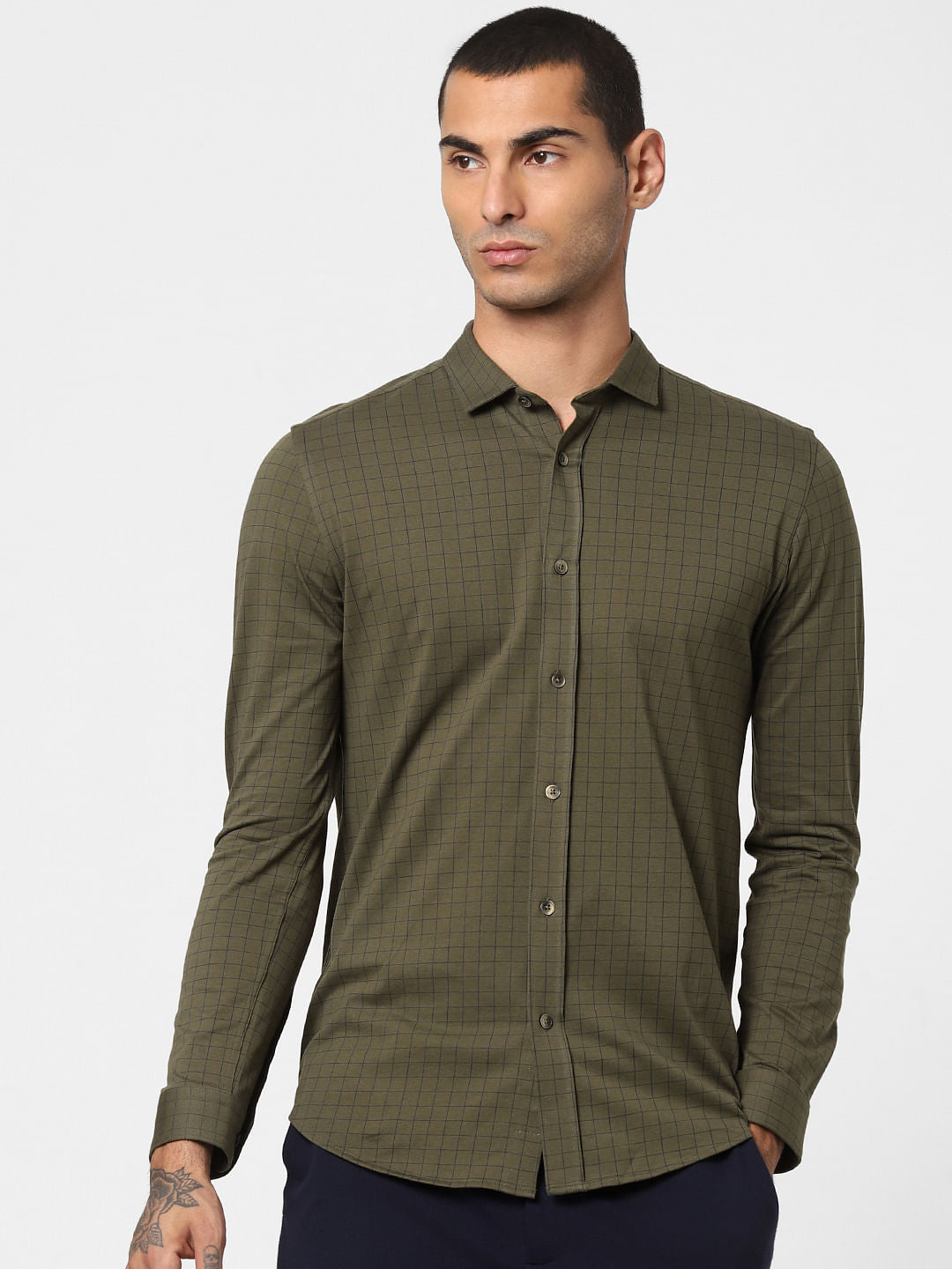 Green Check Full Sleeves Shirt