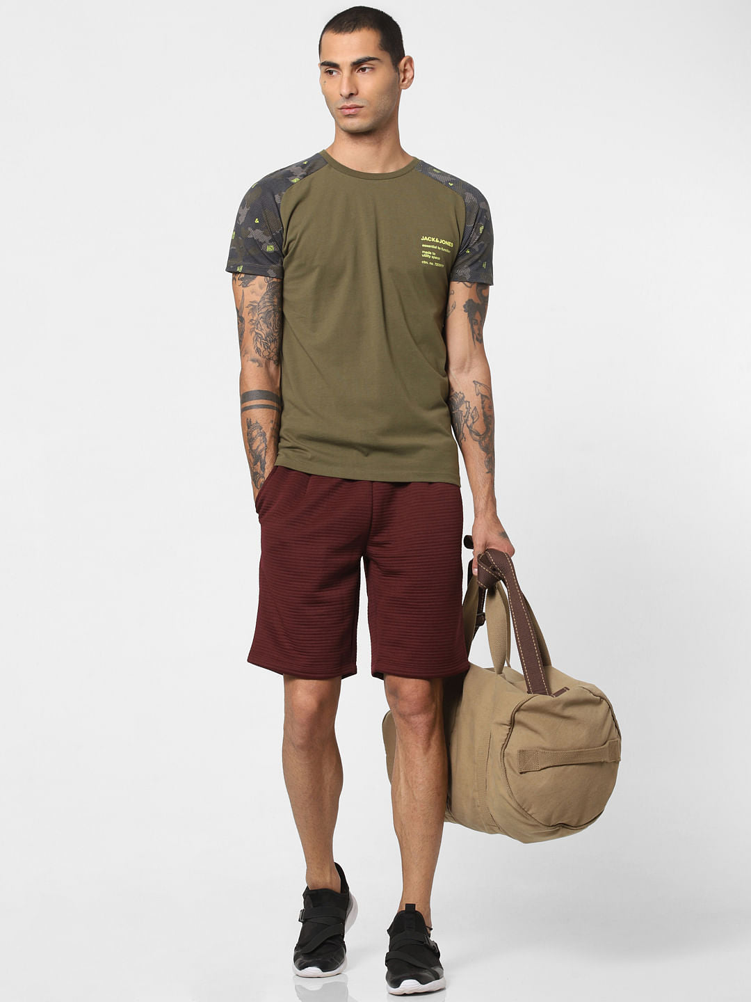 Green Camo Detail Crew Neck T-shirt - S