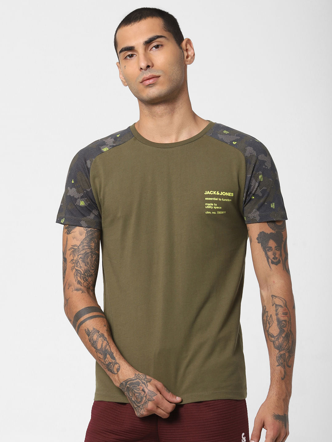Green Camo Detail Crew Neck T-shirt