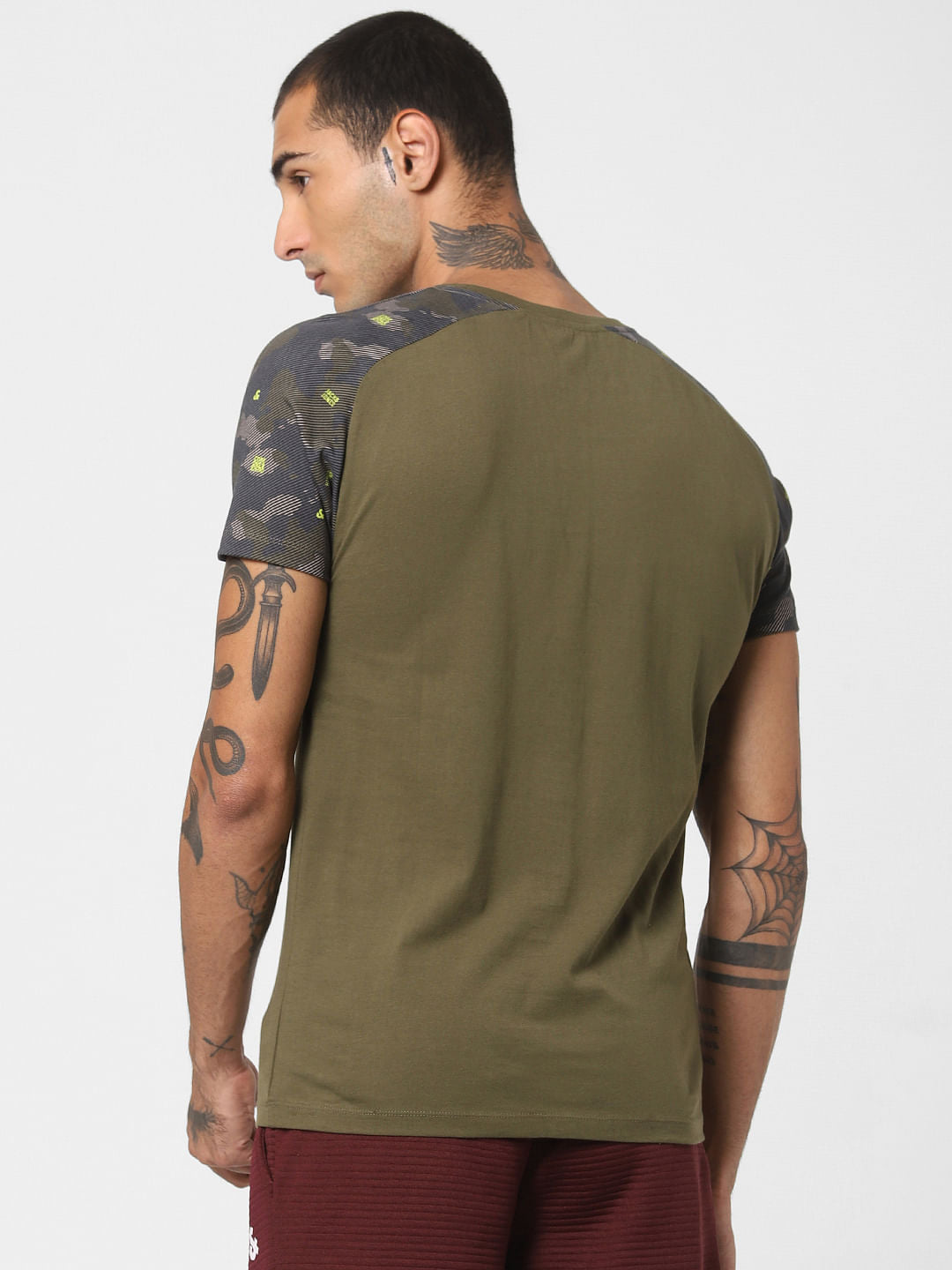 Green Camo Detail Crew Neck T-shirt