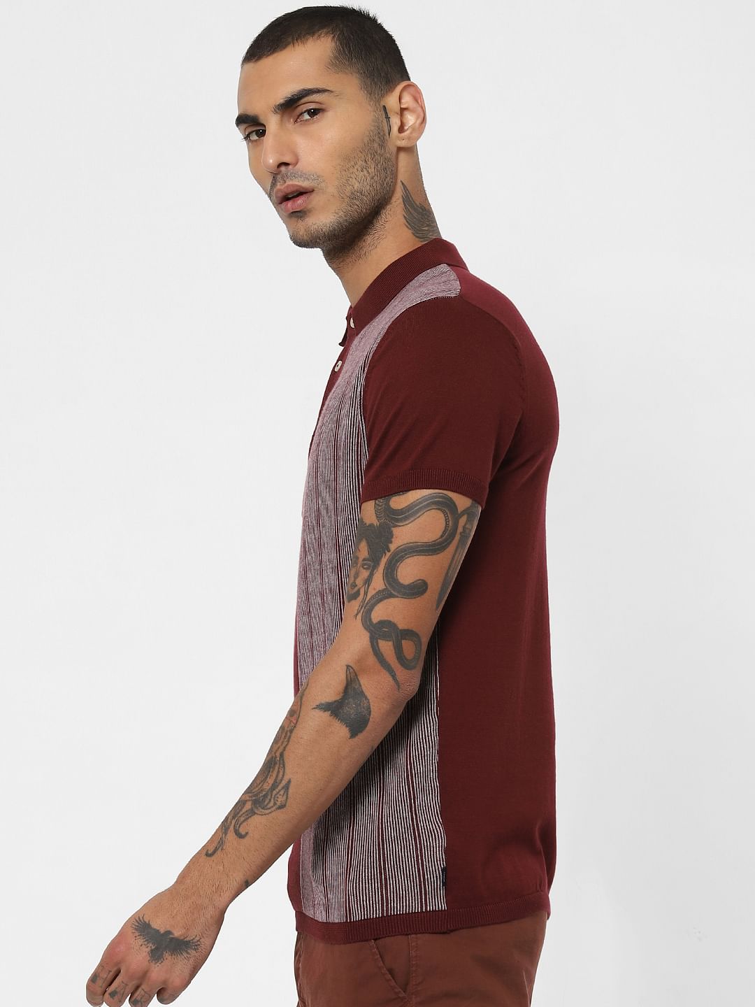 Red Striped Polo Neck T-shirt
