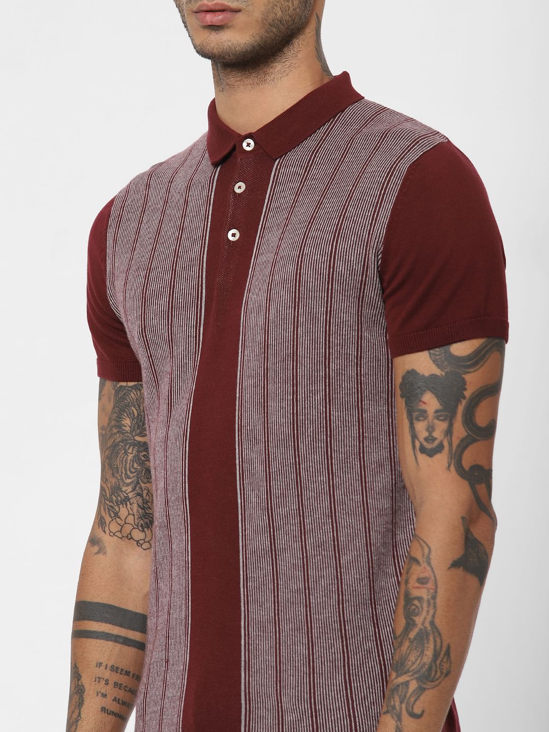 Red Striped Polo Neck T-shirt
