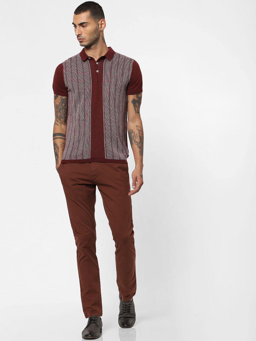 Red Striped Polo Neck T-shirt