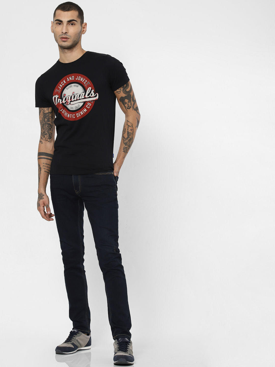 Black Logo Print Crew Neck T-shirt - S