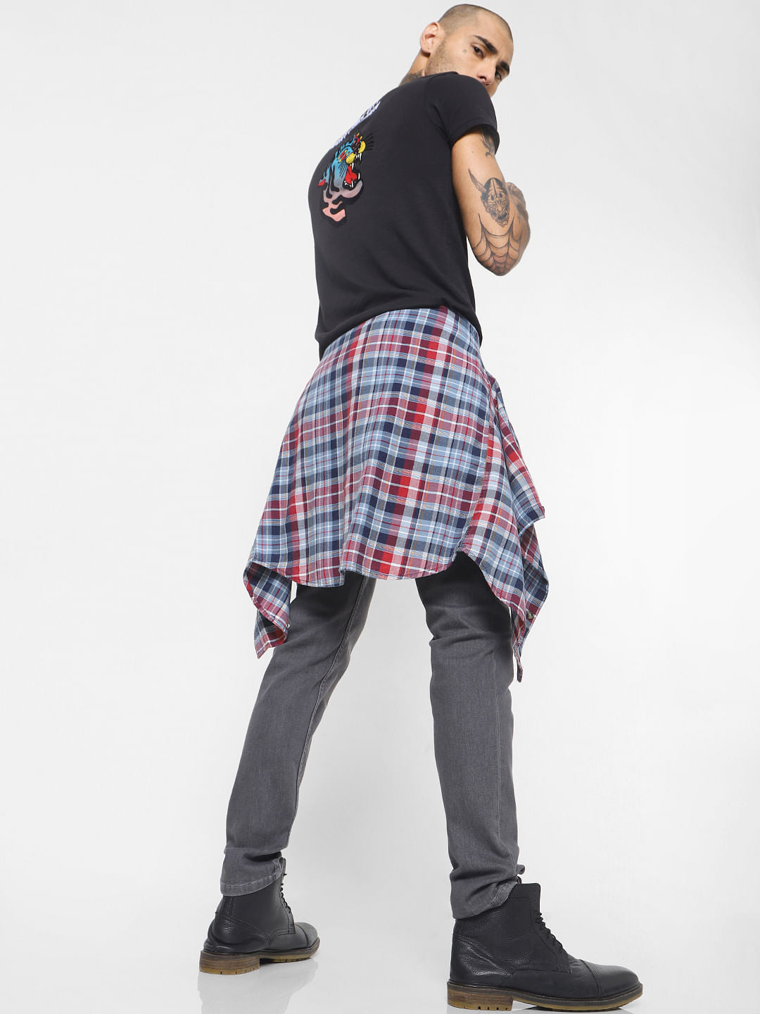 Black Tiger Print Crew Neck T-shirt - S