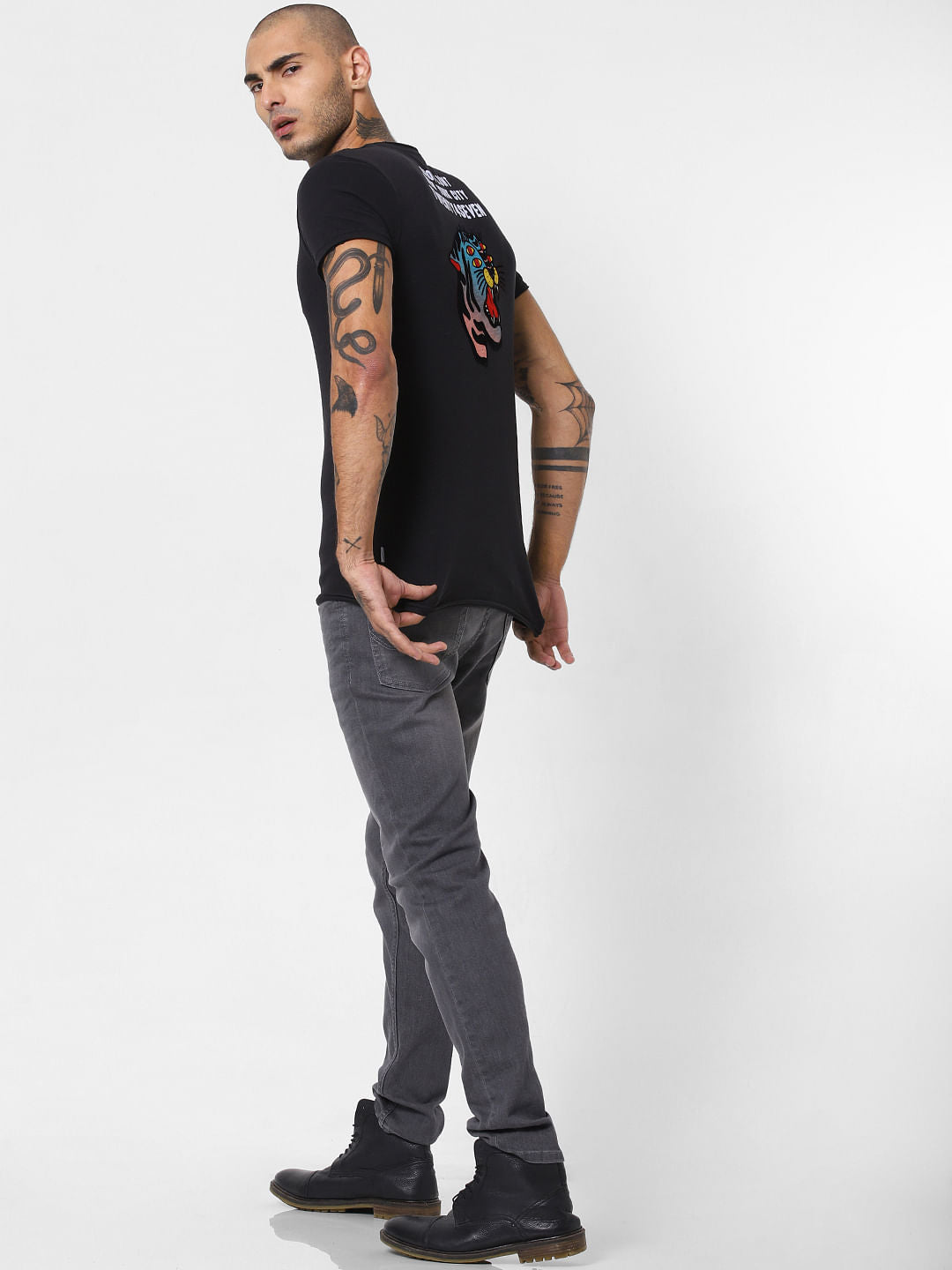 Black Tiger Print Crew Neck T-shirt