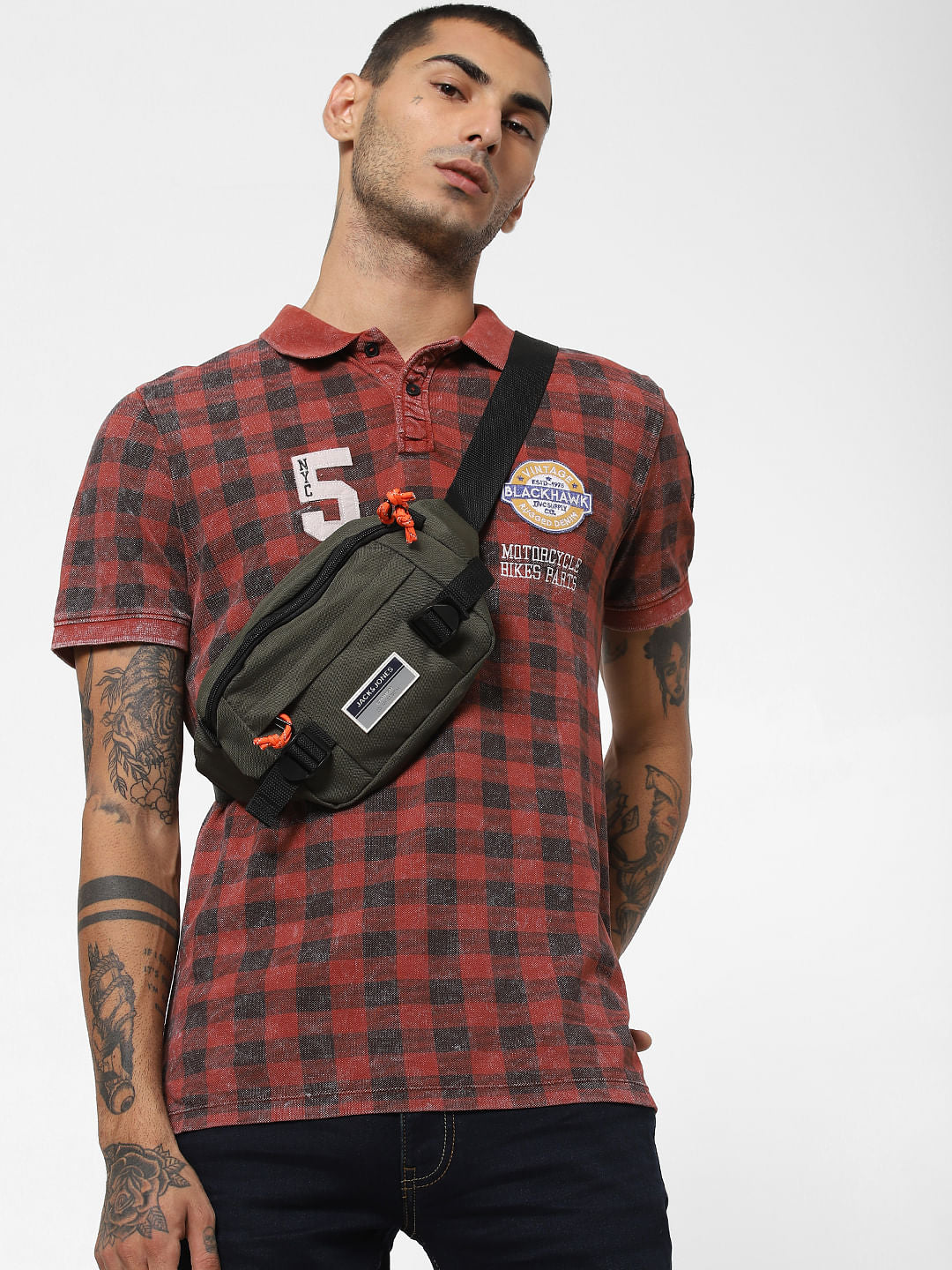 Red Acid Washed Polo Neck T-shirt - S
