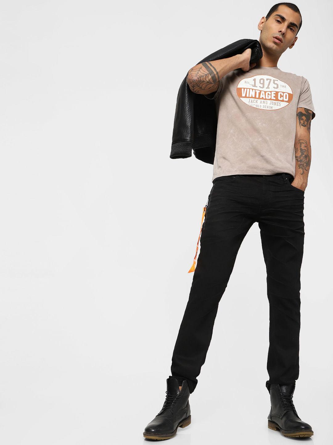 Brown Washed Crew Neck T-shirt - S