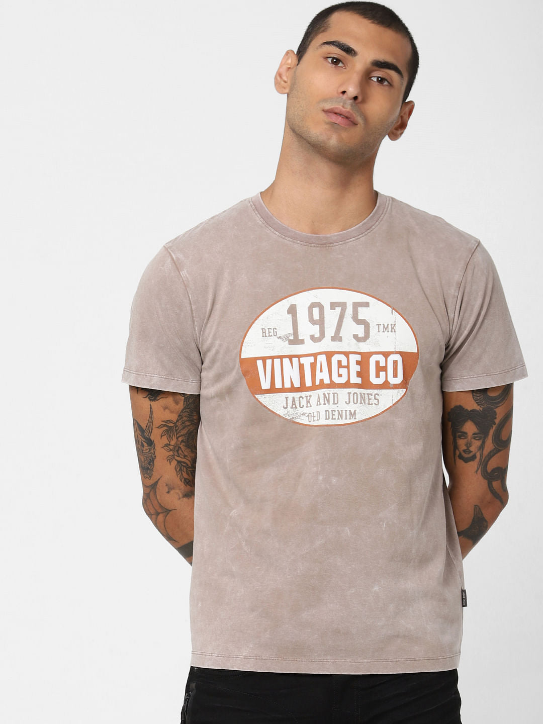 Brown Washed Crew Neck T-shirt