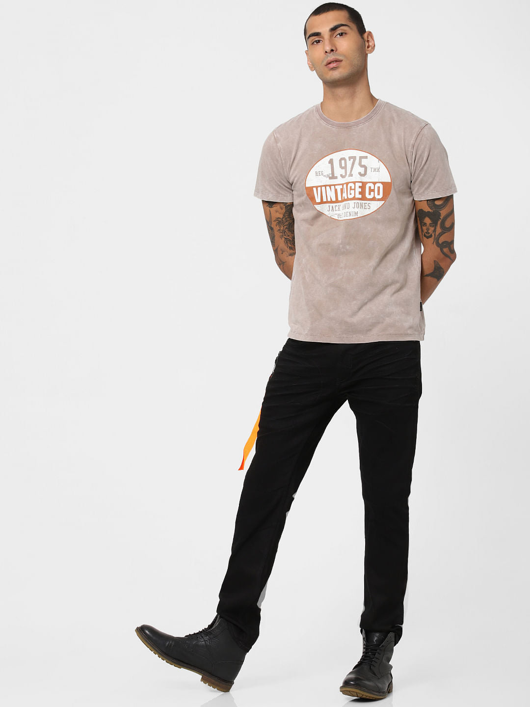 Brown Washed Crew Neck T-shirt