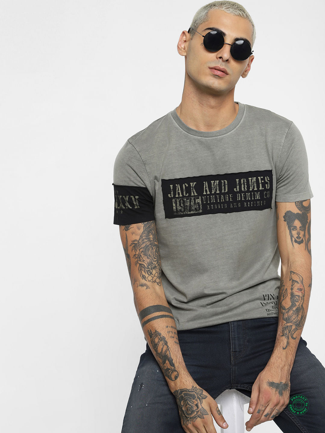Grey Dyed Crew Neck T-shirt - S