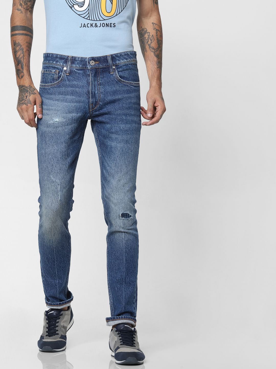 Blue Low Rise Washed Glenn Slim Fit Jeans