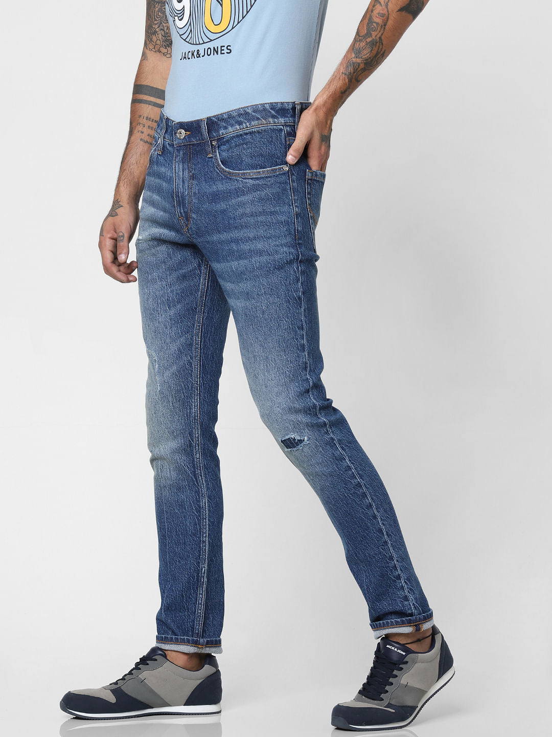 Blue Low Rise Washed Glenn Slim Fit Jeans