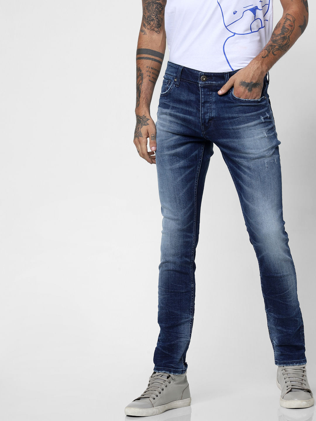 Dark Blue Low Rise Washed Glenn Slim Fit Jeans