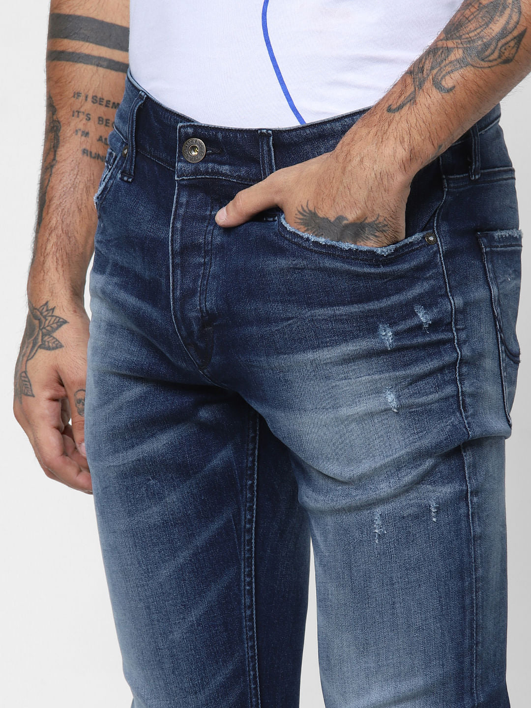 Dark Blue Low Rise Washed Glenn Slim Fit Jeans
