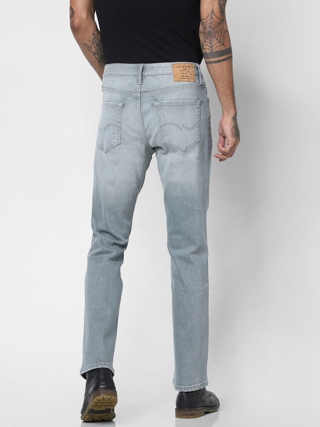 Grey Mid Rise Washed Clark Regular Fit Jeans