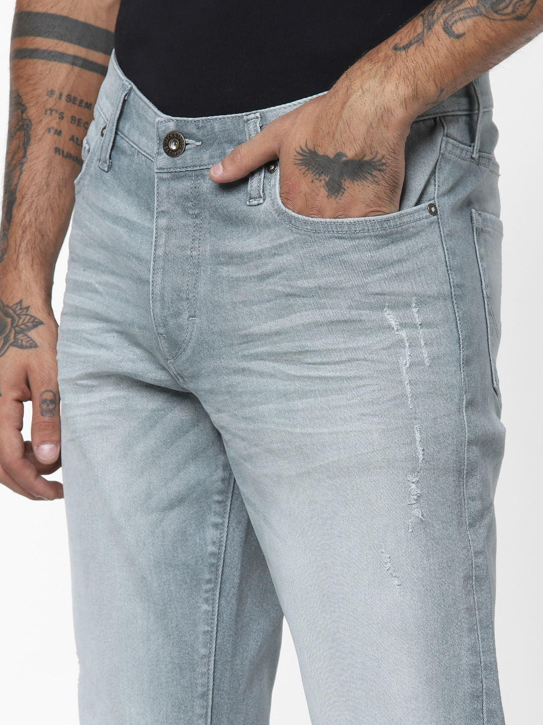 Grey Mid Rise Washed Clark Regular Fit Jeans
