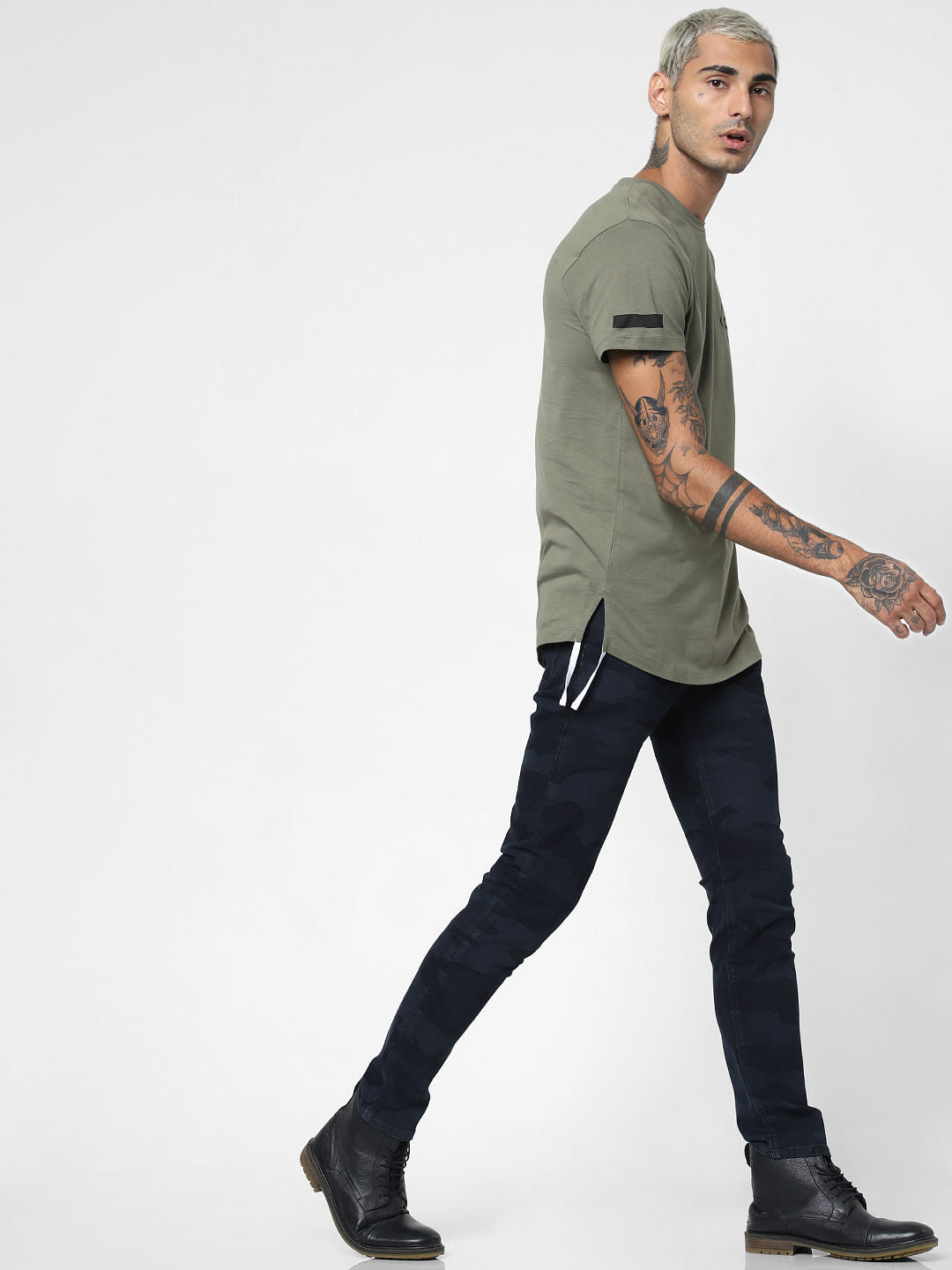 Dark Blue Low Rise Camo Print Slim Fit Jeans - 28/30