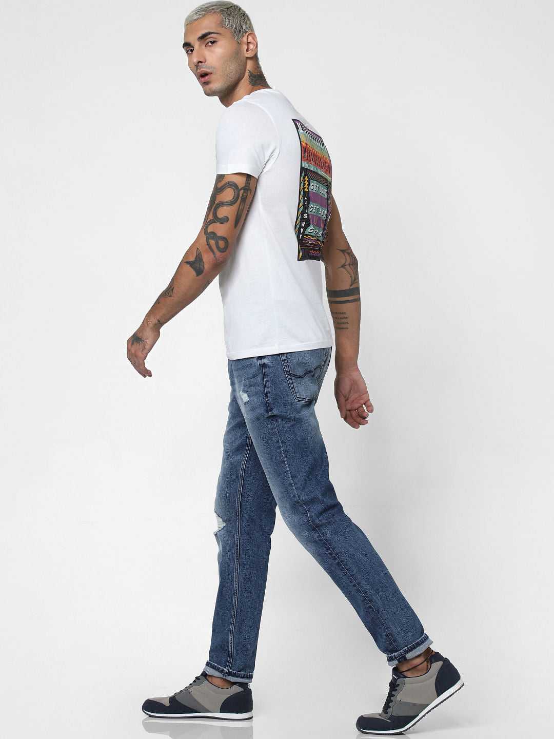 Blue Low Rise Distressed Tim Anti Fit Jeans - 28/30