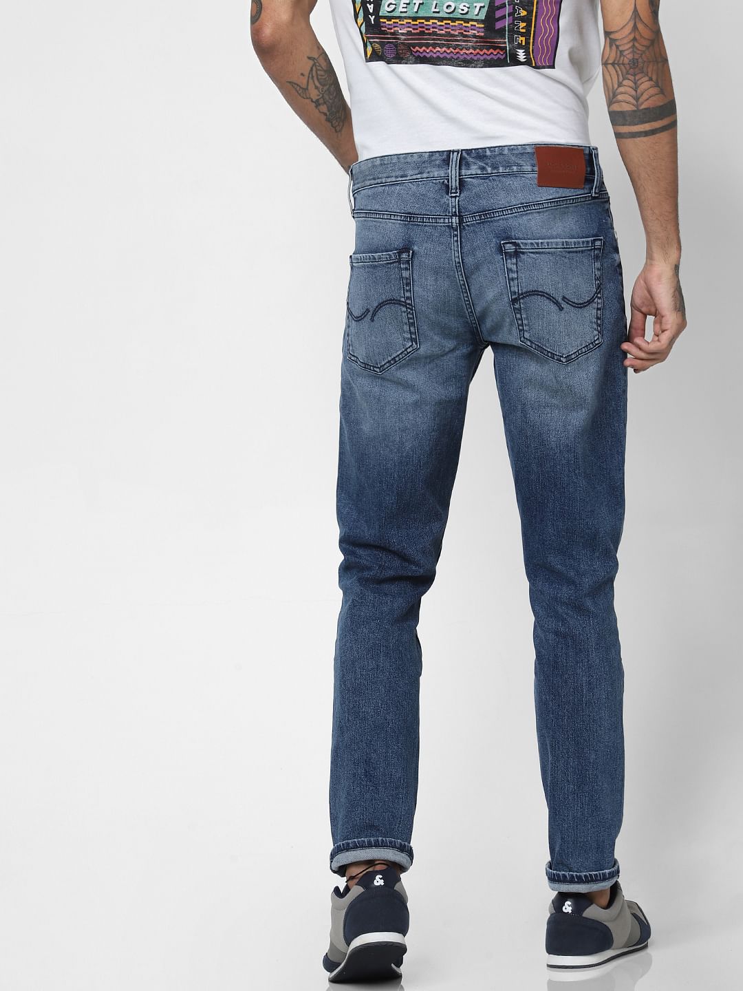 Blue Low Rise Distressed Tim Anti Fit Jeans