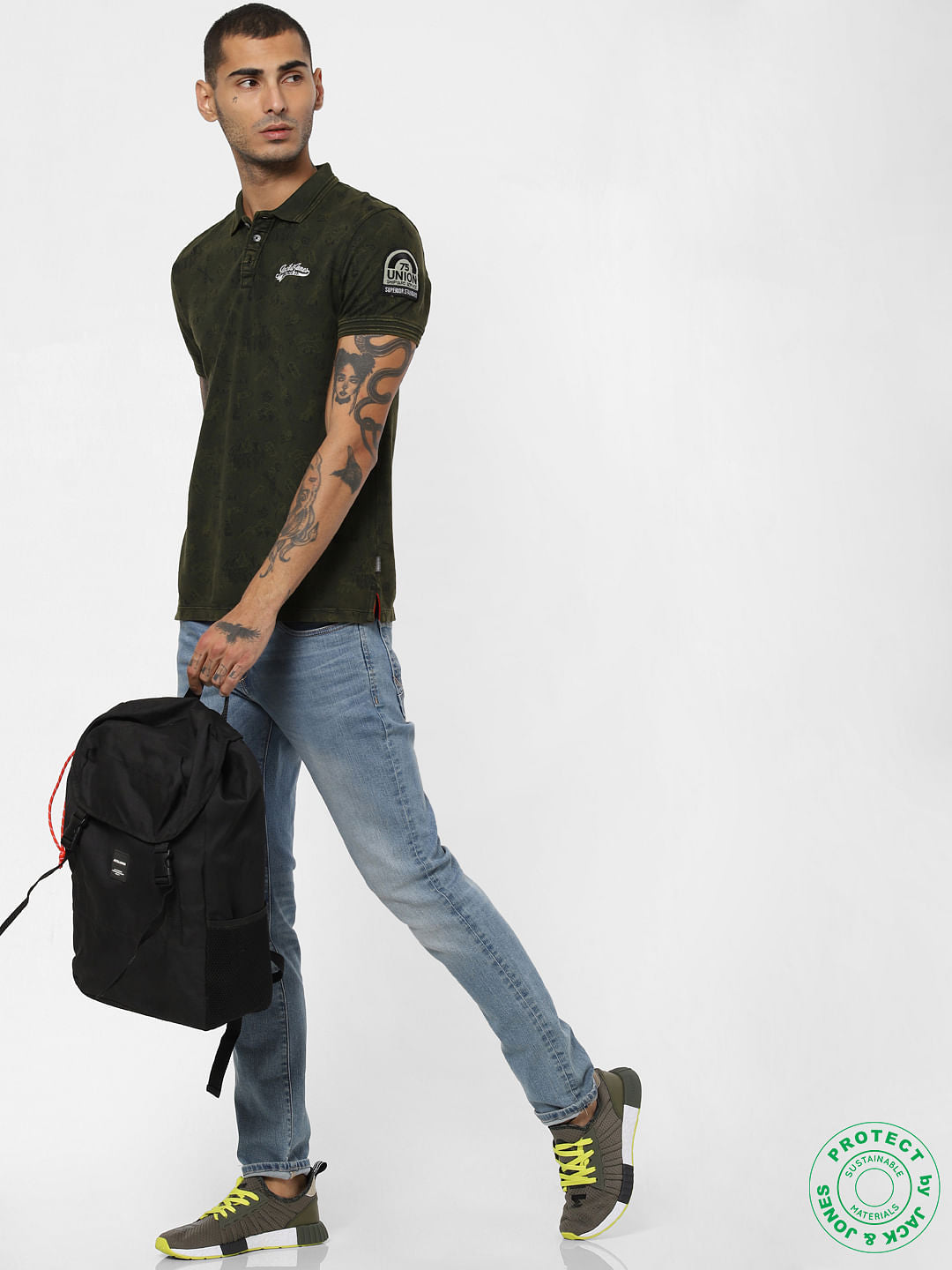 Green Printed Polo Neck T-shirt - S