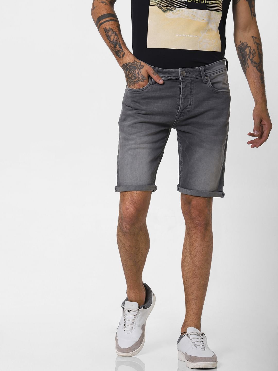 Grey Denim Shorts - S