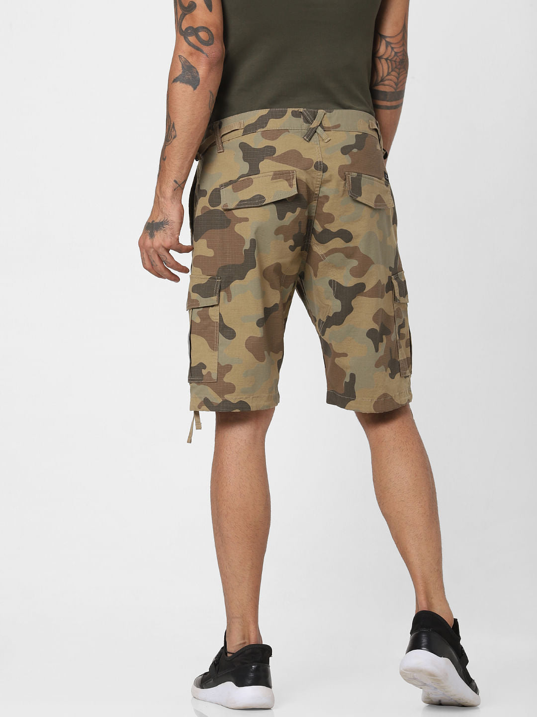 Green Camo Print Cargo Shorts