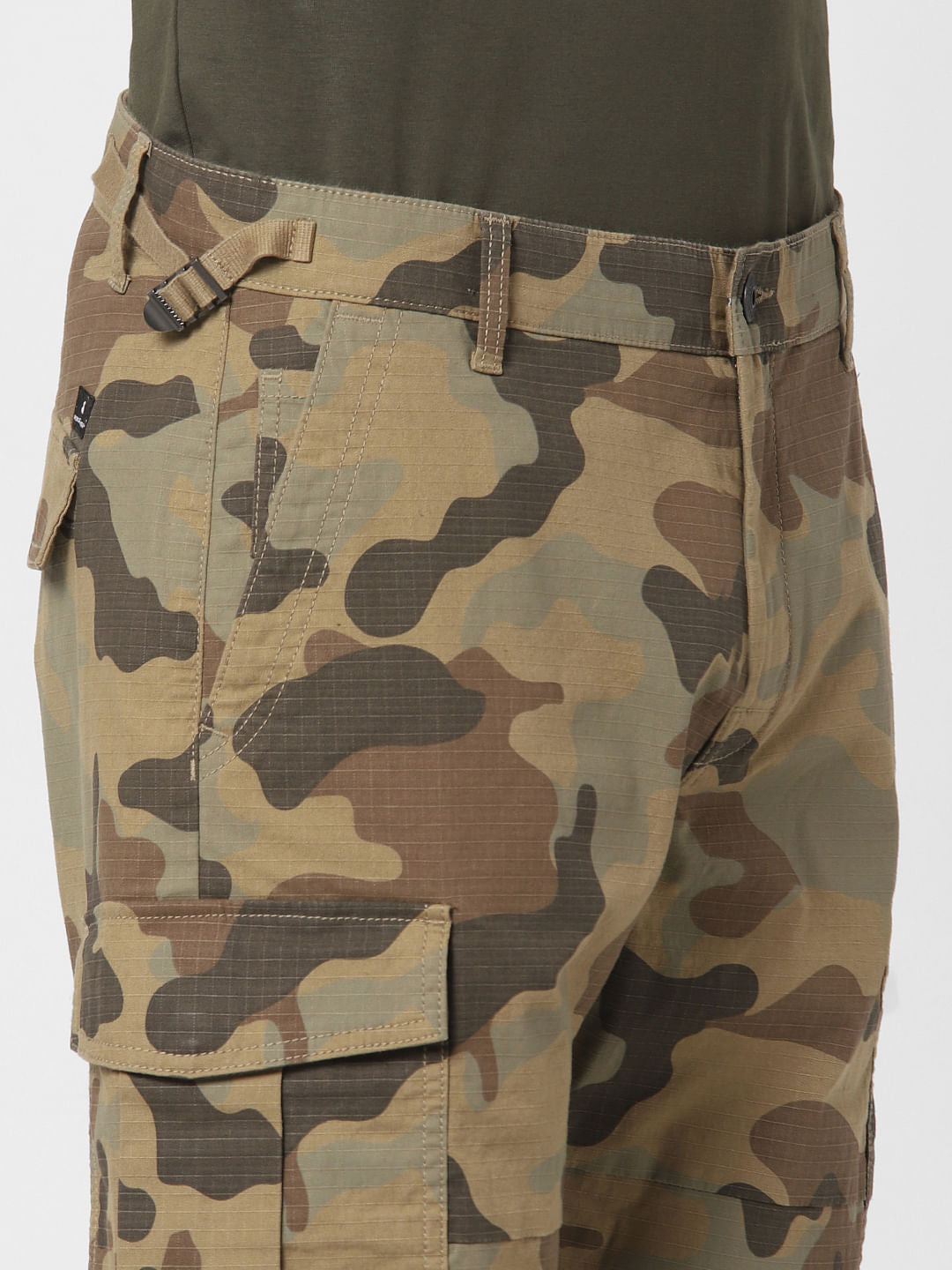 Green Camo Print Cargo Shorts