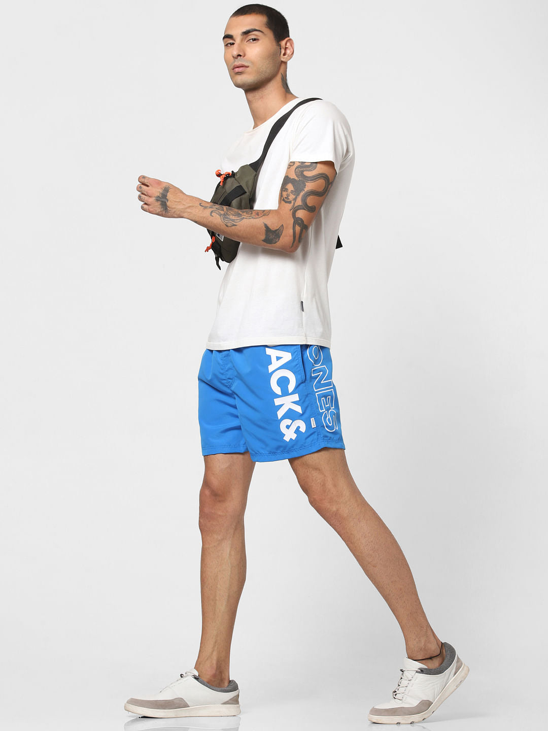 Blue Logo Print Swimshorts