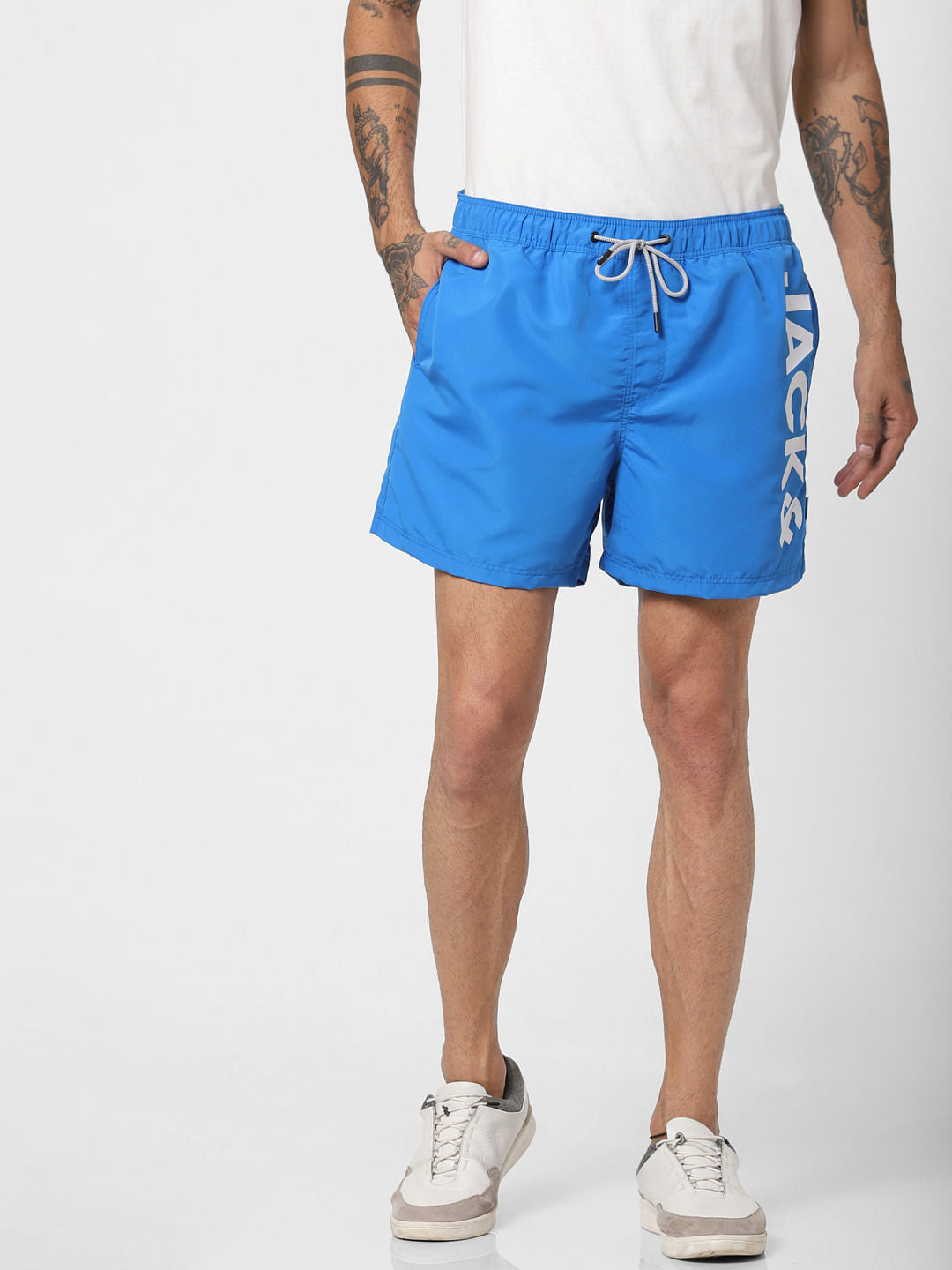 Blue Logo Print Swimshorts