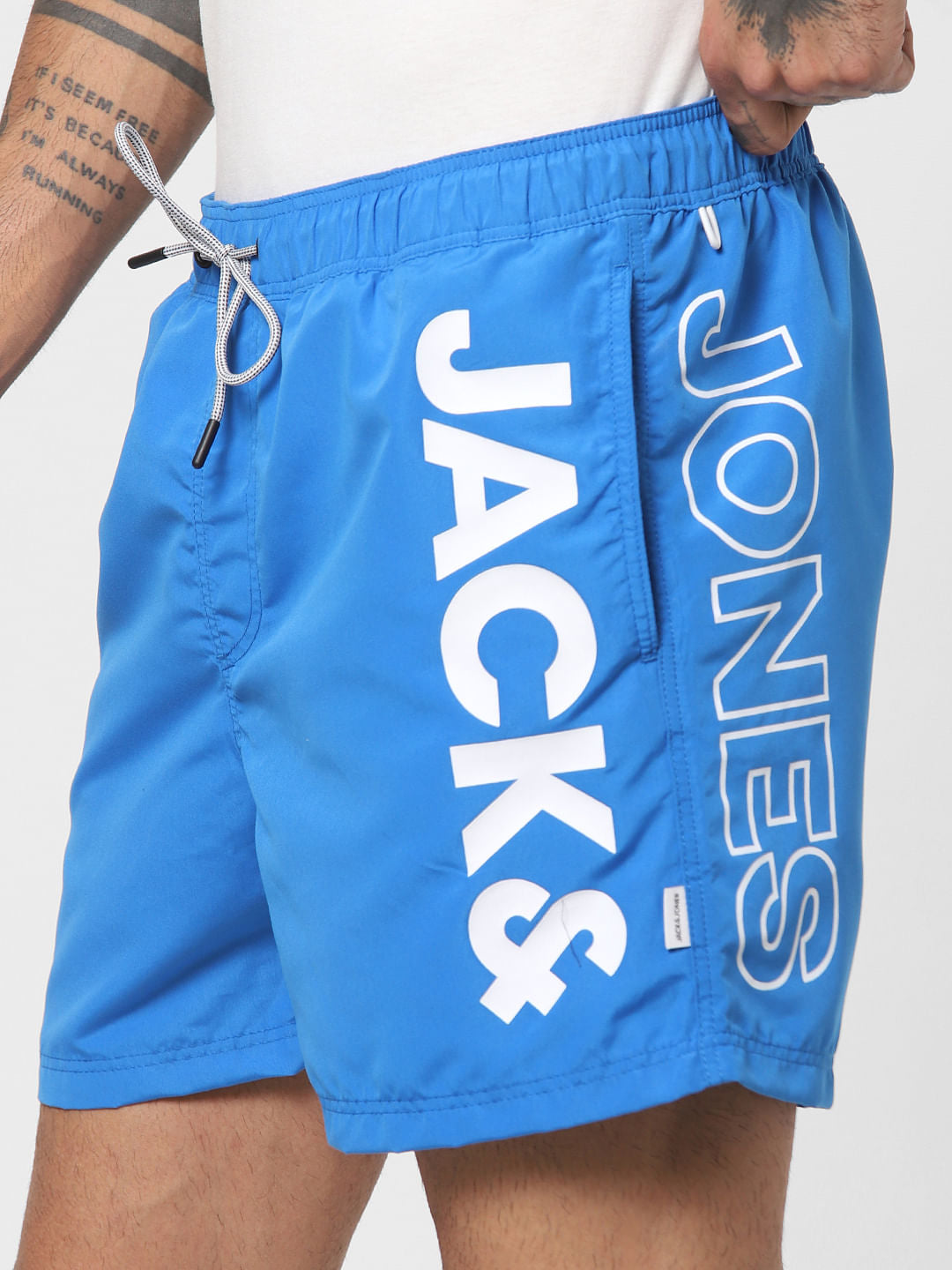 Blue Logo Print Swimshorts