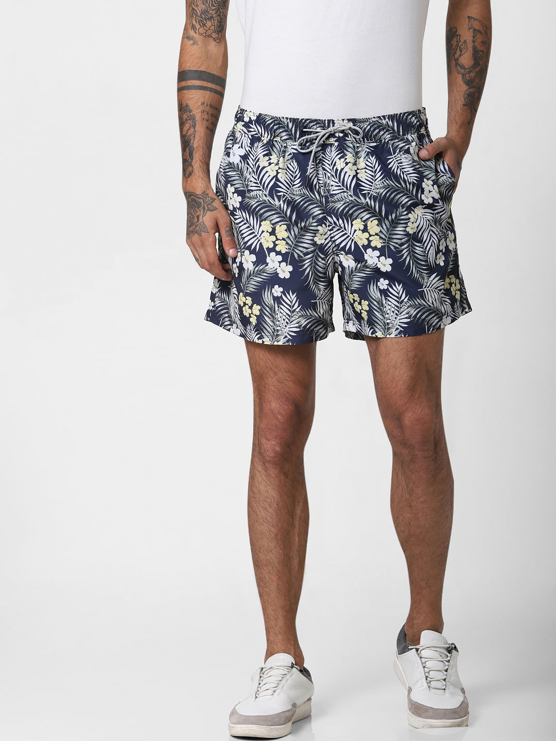 Blue Tropical Print Swimshorts