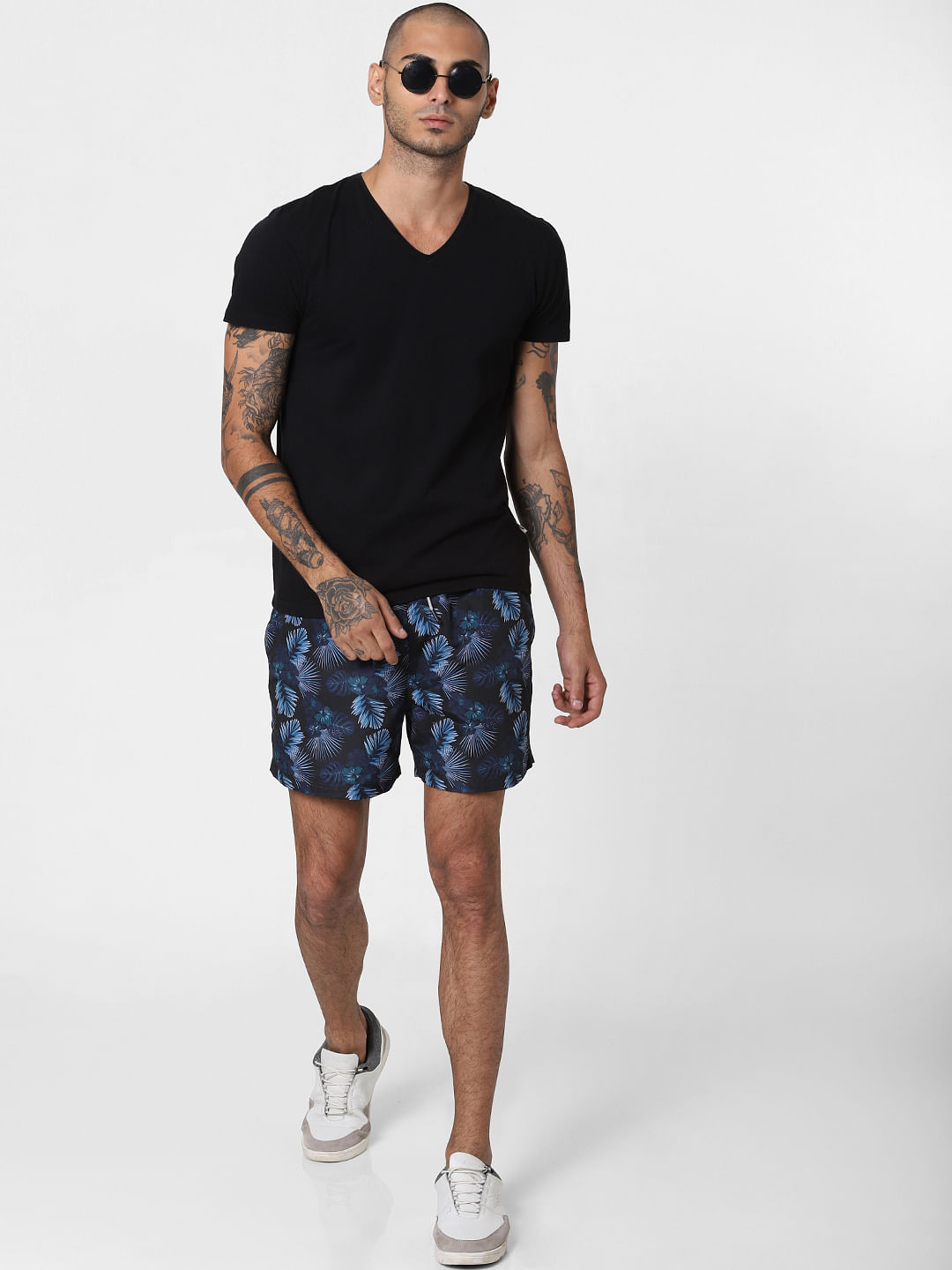 Black Floral Print Swimshorts - S